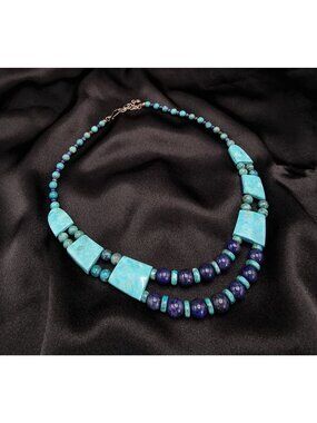 Turquoise & Lapis Double Sided Necklace Sterling Silver Clasp By Jay King Mine F